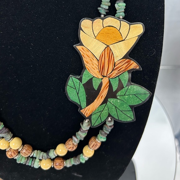 Lee Sands Vintage Flower Necklace Dbl. Stranded Stone & Wooden Beads. Very Rare! - Picture 3 of 6